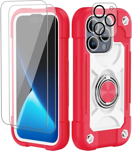 Vista 115 de Funda para iPhone 11 de 6.1 pulgadas con soporte de anillo, con 2 protectores de pantalla de vidrio, resistente a los golpes, resistente a