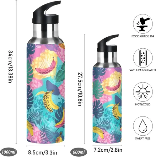 Vista 2 de Botella de agua deportiva sin BPA aislada de 20 onzas, botella de agua aislada de acero inoxidable con popote para gimnasio, viajes al aire libre
