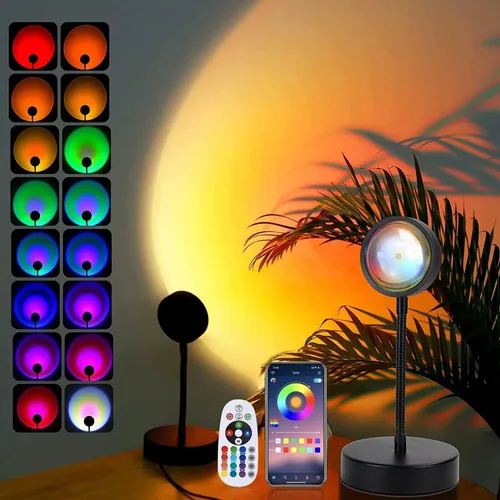 Vista 6 de JIMEI Lámpara de puesta de sol, proyector de luces LED para dormitorio, luz nocturna, luces RGB, luz solar, lámpara de amanecer, 10 W, rotación