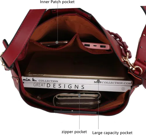 Vista 4 de MKF Collection Bolso Hobo, Bolso de mano con asa superior, Bolso de hombro de cuero PU