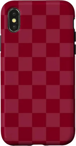 Vista 5 de Funda de diseño simple con diseño a cuadros rojo burdeos para iPhone 16