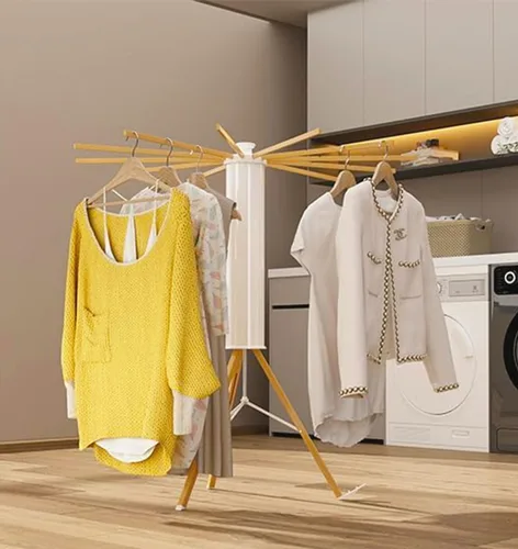 Vista 2 de Dr.DJ Trípode plegable para secar ropa con 12 brazos de secado de madera para uso en interiores, balcón y RV
