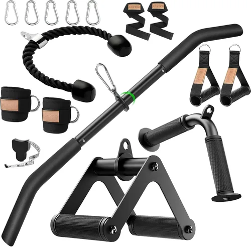 Vista 10 de Cable Machine Attachment Set LAT Pulldown Attachments,Cable Machine Accessories for Home Gym Weight Workout Include LAT Pulldown Bar,Double D Bar