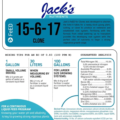 Vista 2 de Jack's Nutrients 15-6-17 Fertilizante soluble en agua clon, 2.2 libras - Desarrollo rápido de raíces y amplio crecimiento del sistema radicular