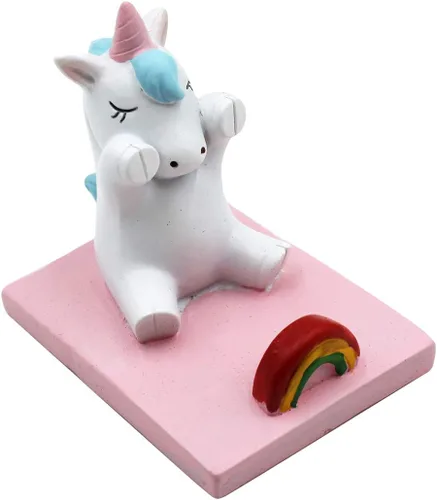 Vista 2 de Suillty Lindo soporte de teléfono de unicornio de dibujos animados para escritorio, pequeño y exquisito teléfono móvil, soporte para teléfono