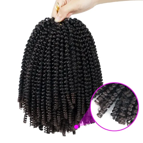 Vista 3 de Extensiones de cabello trenzado de resorte, 6 paquetes de 8 pulgadas, esponjoso, de ganchillo, Passion Twist, extensiones de cabello sintético