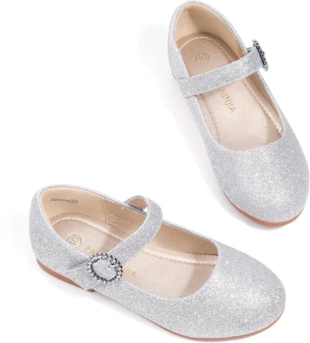 Vista 2 de PANDANINJIA Sarena - Zapatos de vestir para niñas con diamantes de imitación para niña de flores, bailarina, zapatos planos Mary Jane para bodas