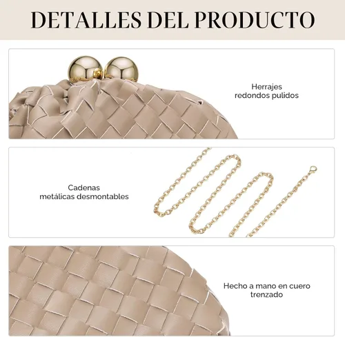 Vista 7 de Gold Clutch Purses for Women, Woven Evening Handbags, Formal Dumpling Bag Beige