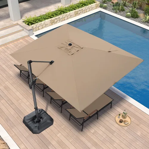 Vista 22 de PURPLE LEAF Sombrilla de patio de 8 pies para exteriores, sombrilla voladiza cuadrada de aluminio con rotación de 360 grados para jardín, terraza