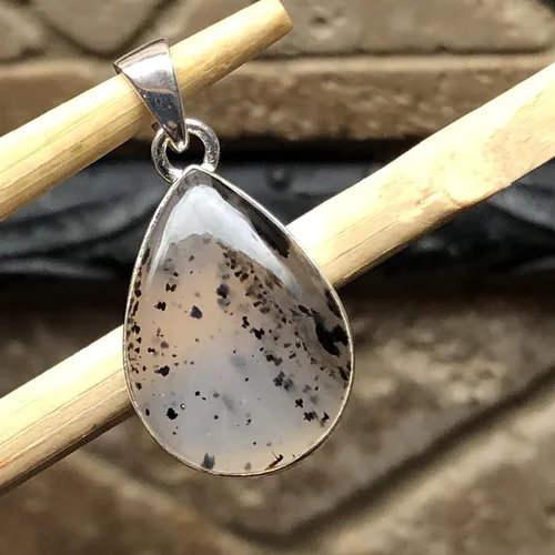 Vista 3 de Natural Montana Moss Agate 925 Sterling Silver Scenic Pendant 30mm