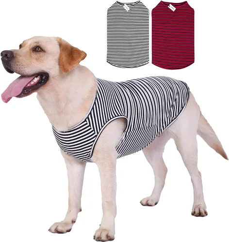 Vista 9 de Camisas para perros Camisetas de algodón a rayas, chaleco básico transpirable Camiseta elástica sin mangas para cachorros y gatos, algodón