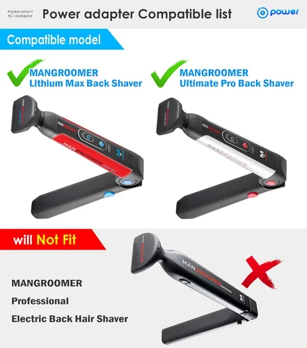 Vista 4 de T POWER Cargador para afeitadora Mangroomer Lithium Max Back y Ultimate PRO Back Shaver con 2 cabezales flexibles de amortiguador, bisagra