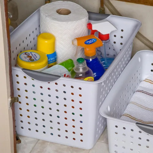 Vista 9 de Sterilite Paquete de 24 cestas ultra de plástico, contenedores de plástico abiertos, para encimera, armario y organizador de armario, color blanco
