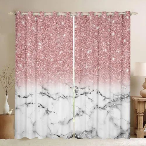Vista 24 de Feelyou Cortinas abstractas para dormitorio, sala de estar, cortinas opacas de oscurecimiento negro y azul, con estampado de mármol, 2 paneles de 38