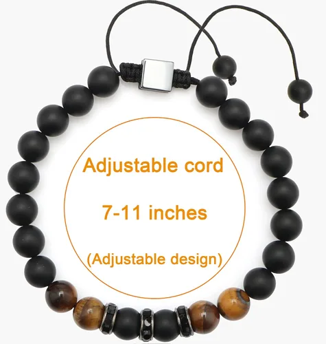Vista 5 de JoycuFF Pulsera de ojo de tigre para hombre, regalo de aniversario, cumpleaños, día del padre, regalo de Navidad para novio, papá, hijo, esposo