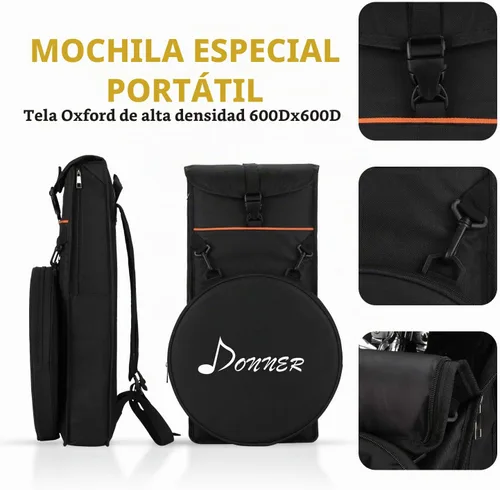Vista 4 de Donner Juego de soporte de batería con almohadilla de práctica de tambor, juego de almohadillas silenciosas de doble cara de 12 pulgadas, baquetas