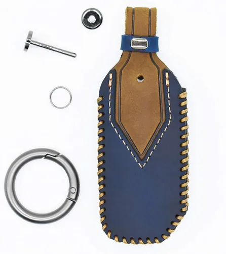 Vista 5 de ontto Funda de cuero con 3 botones para llavero de protección completa para Kia Ceed Cerato Optima, Azul