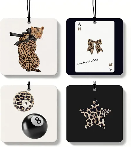 Vista 31 de Ambientador de coche de 8 bolas con estampado de leopardo de moda, 6 unidades, retro coqueta, guepardo, póquer, ambientador colgante para bar