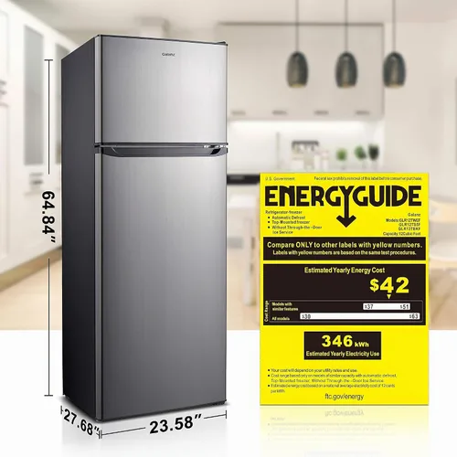 Vista 3 de Galanz GLR12TS5F - Refrigerador de doble puerta, control de termostato eléctrico ajustable con compartimento de congelador de montaje superior, 12.0