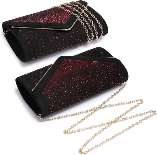 Vista 6 de Dasein Bolso de noche con diamantes de imitación para mujer, clutch de ante sintético, bolsos brillantes para fiestas formales, cóctel, boda, cartera