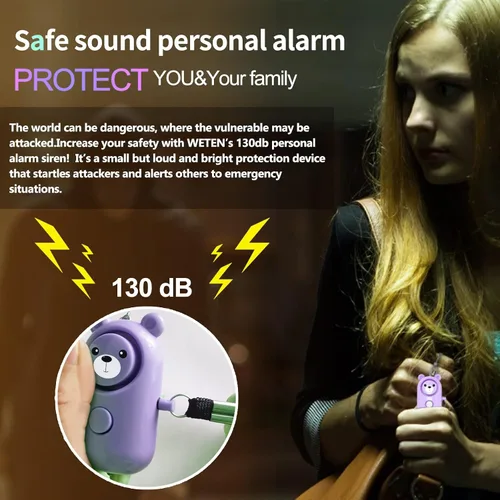 Vista 3 de Alarma personal segura con sonido para mujeres, niños y ancianos, paquete de 2 lindas sirenas de 130 dB, autodefensa de seguridad con luz LED