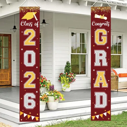Vista 10 de Bandera de decoración de graduación 2025 GRAD Bandera negra para porche y puerta de bienvenida para pared interior y exterior, decoración