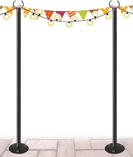 Vista 10 de Soporte de poste de luz para exteriores de 10 pies para valla de terraza o barandilla de patio, poste de luz ajustable para colgar al aire libre