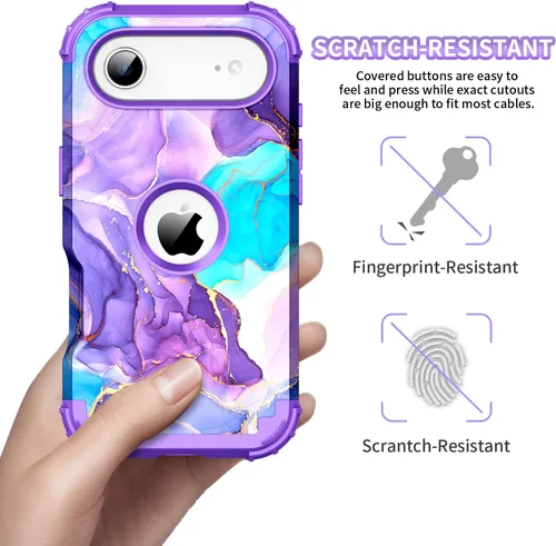 Vista 6 de Funda para iPhone Air, tres capas de alta resistencia a prueba de golpes, híbrida de plástico duro, funda protectora de goma de silicona suave