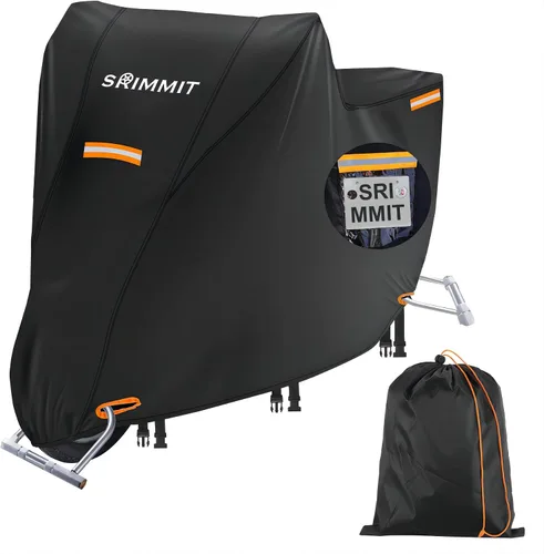Vista 7 de Funda para motocicleta resistente, cubierta de motocicleta 420D, sol, protección impermeable al aire libre, con ventana de matrícula, 4 tiras