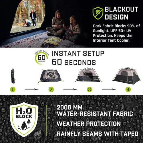 Vista 3 de Instant Tent, 6 Person Blackout Tents for Camping with Top Rainfly