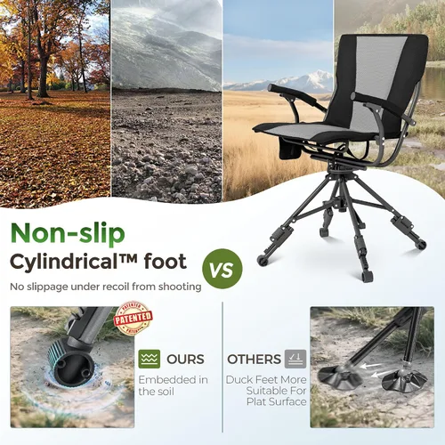 Vista 4 de ALPHA CAMP Silla plegable de caza giratoria con persianas de caza, asiento de caza silencioso de 360 grados con 4 patas ajustables de altura