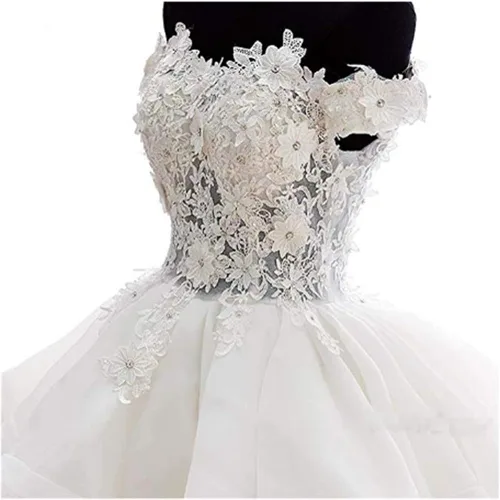 Vista 5 de Vestidos de graduación de organza Angela corto, sin hombros