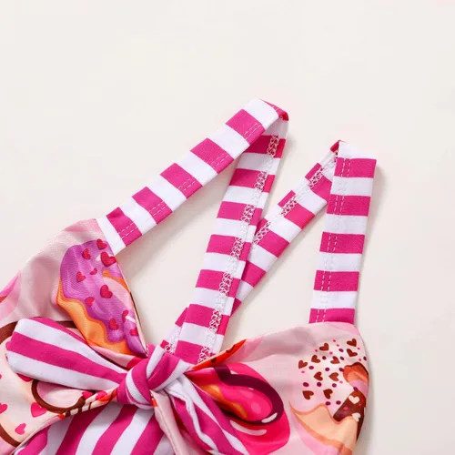 Vista 5 de Falda de verano para niñas pequeñas, vestido sin espalda con tirantes y estampado de helado