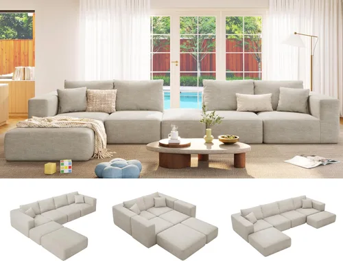 Vista 10 de Sofá modular de gran tamaño sin hueso de 150 pulgadas para sala de Beige