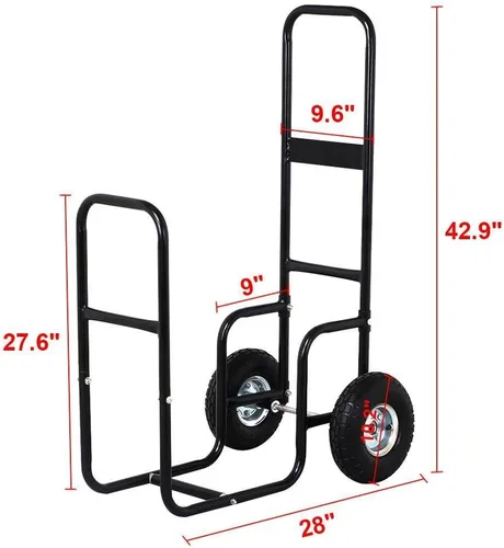 Vista 2 de Carrito de leña para leña, estante de almacenamiento para exteriores, interior, carrito de leña con ruedas