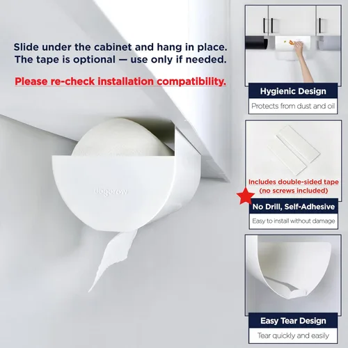 Vista 6 de Soporte para toallas de papel, para debajo del gabinete, estante colgante autoadhesivo sin taladro, fácil de rasgar, dispensador de rollos de cocina