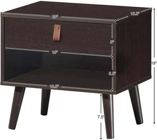 Vista 2 de Mesa auxiliar multifunción estilo mediados de siglo, mesa auxiliar para sofá, mesita de noche con estante de cajón, resistente y duradera