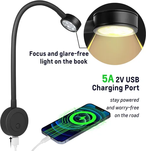 Vista 5 de acegoo Luz de Lectura LED de 12 V, lámpara de lectura de cabecera de barco RV, luz de cama de cuello flexible de 12 voltios para cámper van