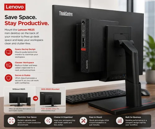 Vista 8 de Lenovo ThinkCentre Mini Desktop PC with AMD Processor & Graphics, 8GB DDR4 RAM, 1TB SSD, Windows 11, Wi-Fi, Bluetooth, 2X DisplayPort, RJ-45 Port