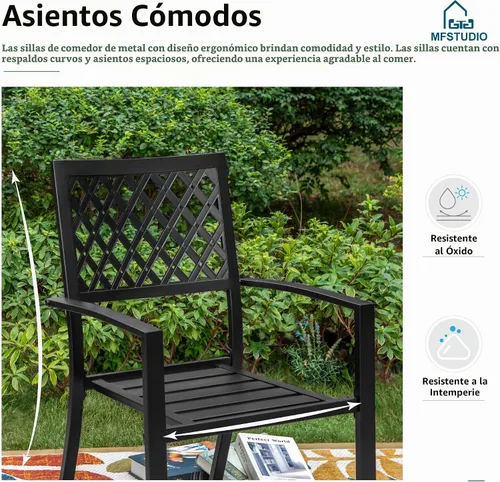 Vista 6 de MFSTUDIO Juego de comedor al aire libre para 6 con agujero para paraguas Patrón de red