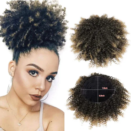 Vista 9 de Afro Puff Cola de caballo con cordón sintético corto rizado piña cola de caballo dona Chignon postizos peluca 4.06 oz Wrap Updo extensiones de 1b