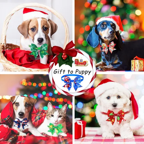 Vista 6 de Maitys 80 corbatines de Navidad para perros pequeños, gatos, perros, lazos ajustables para perros, collar de Navidad básico para cachorros, perros