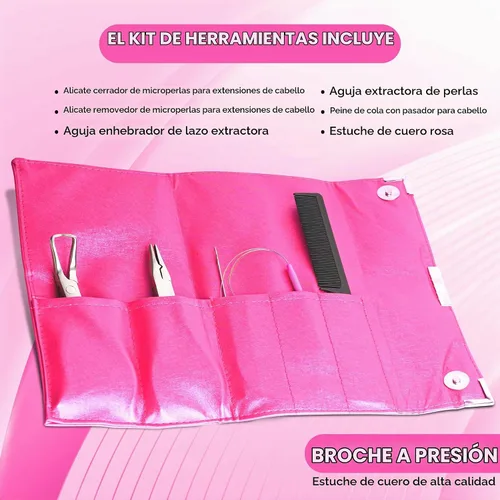 Vista 6 de Beauty & Crafts Herramientas de extensión de cabello, juego de alicates de acero inoxidable para microcuentas, 1 aguja de ganchillo, 1 gancho