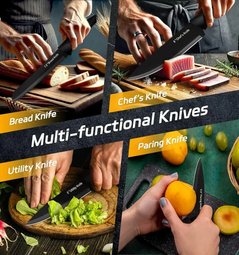 Vista 4 de XANAPON Juego de cuchillos de cocina de 14 piezas, acero inoxidable alemán de alto carbono, cubiertos aptos para lavavajillas con afilador