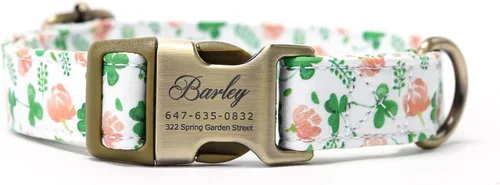 Vista 20 de Collar de perro personalizado con nombre y número de teléfono grabado, collar ajustable personalizado para cachorros, collar de algodón orgánico