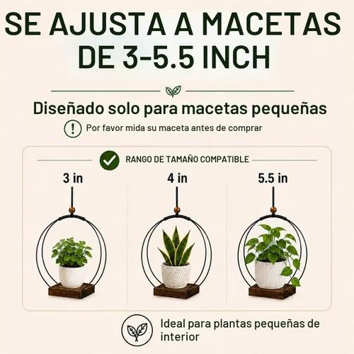 Vista 3 de Maceta colgante para plantas de interior, colgador de plantas negro para interiores con base de madera resistente, colgador de plantas de macramé