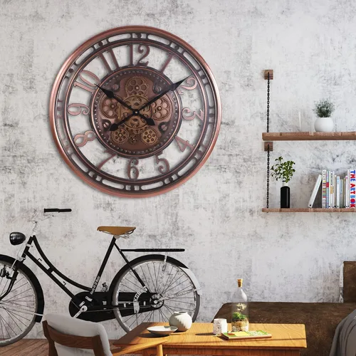 Vista 6 de INFINITY TIME Relojes de pared con engranaje móvil de 21 pulgadas para decoración de sala de estar, cobre SIilent Non Ticking, Arabic Numeral