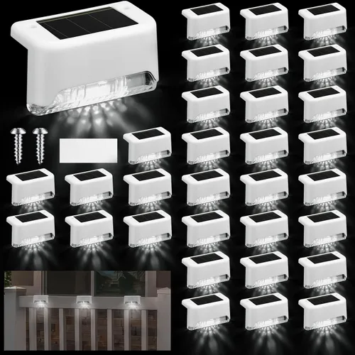 Vista 11 de Geelin 32 Luces Solares para Terraza al Aire Libre, Luces LED Solares Impermeables para Escalones y Cercas para Escaleras, Escalón, Barandilla