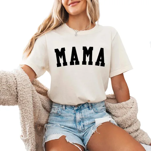 Vista 6 de Verita Culture Mom and Dad Shirts Women Mama Letter Printed T-Shirt Mama Graphic Tee Casual Short Sleeve Tops Tee White