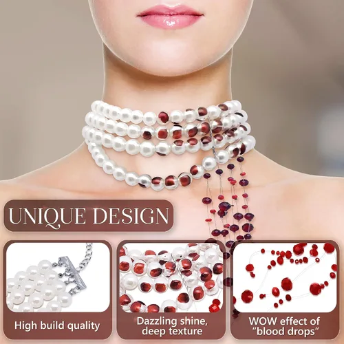 Vista 4 de V TOWER Collar de perlas blancas para mujer, collar de perlas falsas, accesorios estéticos góticos para mujer, collar de bisutería, collar